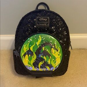Disney x Loungefly Black Sequin Maleficent Dragon Mini Backpack